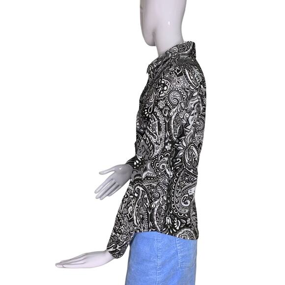 Coldwater Creek Blouse Button Down Long Sleeves Black and Gray Size PM - Picture 6 of 11
